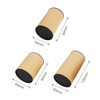 Three large kraft paper cylinders with black lids, measuring 65 x 130mm, displayed at various angles.