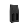 A drink bottle packaging in black with two cut-out slots and a rope handle. Features a simple design and logo.