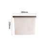 A silicone reusable storage pouch in white with a brown lid, measuring 280mm by 230mm. Features a logo.