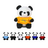 A plush toy panda wearing a yellow shirt, with additional pandas in various coloured shirts displayed below.