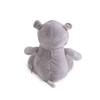 A soft grey hippo plush toy, featuring rounded ears and a small tail, seen from the back.