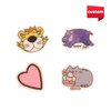 A collection of four custom-shaped TPR erasers in various designs, including a tiger, a purple hippo, a heart, and a cat with ice cream.