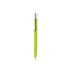 A push button pen with a vibrant green barrel and a creamy white cap, featuring a logo.