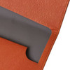 A PU leather A4 file bag in rust orange with a grey interior pocket and a logo present.