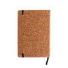 A cork notebook featuring a natural texture, with a black elastic band and strap. Ideal for note-taking and office use.