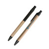 Two Kraft paper ball pens in brown with black tips and accents, featuring a logo on one pen.