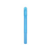 A blue highlighter crayon with a translucent body and a cap, featuring a textured grip and branding.