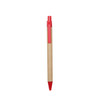 A Kraft paper pen with a red plastic tip and clip, featuring a simple design and a logo.