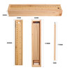 A wooden pencil set with 12 coloured pencils and a ruler, all contained in a wooden box.