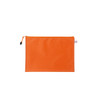 An orange laptop bag with a textured honeycomb pattern and a zip closure. It features a logo on the side.