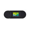 A black tablet webcam cover featuring a rectangular design and a logo.