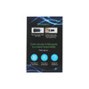 A mini webcam cover in black, featured on a promotional card with installation instructions and logos.