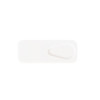 A smart webcam cover in white, featuring a simple design with a sliding mechanism. It has a branding logo.