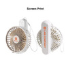A foldable USB handy fan in white with a round design and a branding logo on the side.