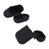 A black silicone protection case for AirPods, featuring a two-part design with an open and closed configuration.
