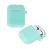 A mint green silicone protection case for AirPods, featuring a snug fit and rounded edges. Includes a logo.