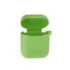 A green silicone protection case for AirPods, featuring a compact design with an open lid.
