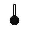 A black Air Tag protective case with a loop for attachment, designed for device safety.