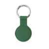 A green Air Tag protective case with a keyring attachment. Includes a smooth, rounded design.