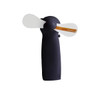 A black portable fan with white blades, designed for displaying messages. It features a simple, sleek design.