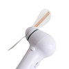 A white LED message fan with a translucent blade and a button for operation. It has a logo on its body.