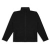 A black soft shell unisex jacket with a zip front and side pockets. Features a logo on the chest.