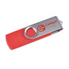A red and silver double-end Belton Type C flash drive with a clip and branding on its side.