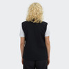 A black women's vest with a simple design, featuring a back view of a person wearing it.