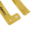 A gold holographic PVC wristband with a textured surface and a fastening button, featuring a logo.