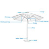 A square umbrella with a light-coloured canopy, featuring a pole, base, and ventilation vent design.