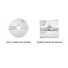 Circle-shaped and square-shaped water bags in a light grey colour, both featuring a hole for easy handling.