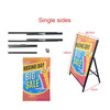 A metal A-frame sign set featuring vibrant colours, with single-sided display components and assembly hardware included.