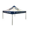 A 3x3m marquee with a blue and white colour scheme, featuring a logo on the top and sides.