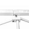 A white curved display wall frame with metallic connectors and tripod legs for stability. It includes a branding logo.