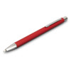 A red metal pen with a silver clip and tip, featuring a smooth finish and modern design.
