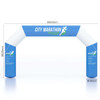 A large inflatable arch in blue and white with a logo, designed for marathon events, measuring 6000mm wide and 3000mm high.