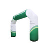 A large inflatable arch in green and white, featuring branding and a curved design suitable for exhibitions and events.