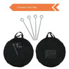 A compact black carry bag with two handles and metal pegs for securing items, featuring a small pocket.