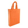 An orange non-woven trade show bag with two sturdy handles and a simple design.