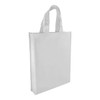 A non-woven trade show bag in white with two sturdy handles and a plain design. It features a logo.