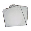 A foldable car shade in white with black trimming, featuring circular cutouts for easy storage.