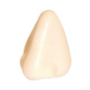 A cream-coloured stress reliever shaped like a nose, featuring a smooth and rounded design. It includes a branding logo.