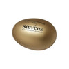 A gold egg-shaped stress reliever with a logo on the surface, designed for fun and relaxation.