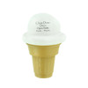 An ice cream-shaped stress reliever in cream and brown, featuring a textured cone and a rounded top.