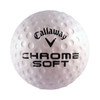 A white golf ball stress reliever with dimples and a logo, featuring the text "Chrome Soft".