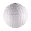 A white golf ball-shaped stress reliever with a textured surface, featuring an unspecified logo.