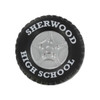 A black tire-shaped stress reliever featuring a silver wheel design and a logo.