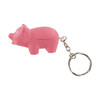 A pink mini pig stress item attached to a metal keyring.