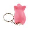 A pink mini pig stress item attached to a keyring, featuring a metal chain and keyring.
