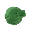A green grenade-shaped stress reliever with a handle, featuring a textured surface and a round base.
